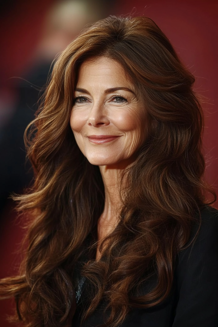 21. Dark Chestnut Tousled Layers (Long Hairstyles For Women Over 60) - Long Hairstyles For Women Over 60
