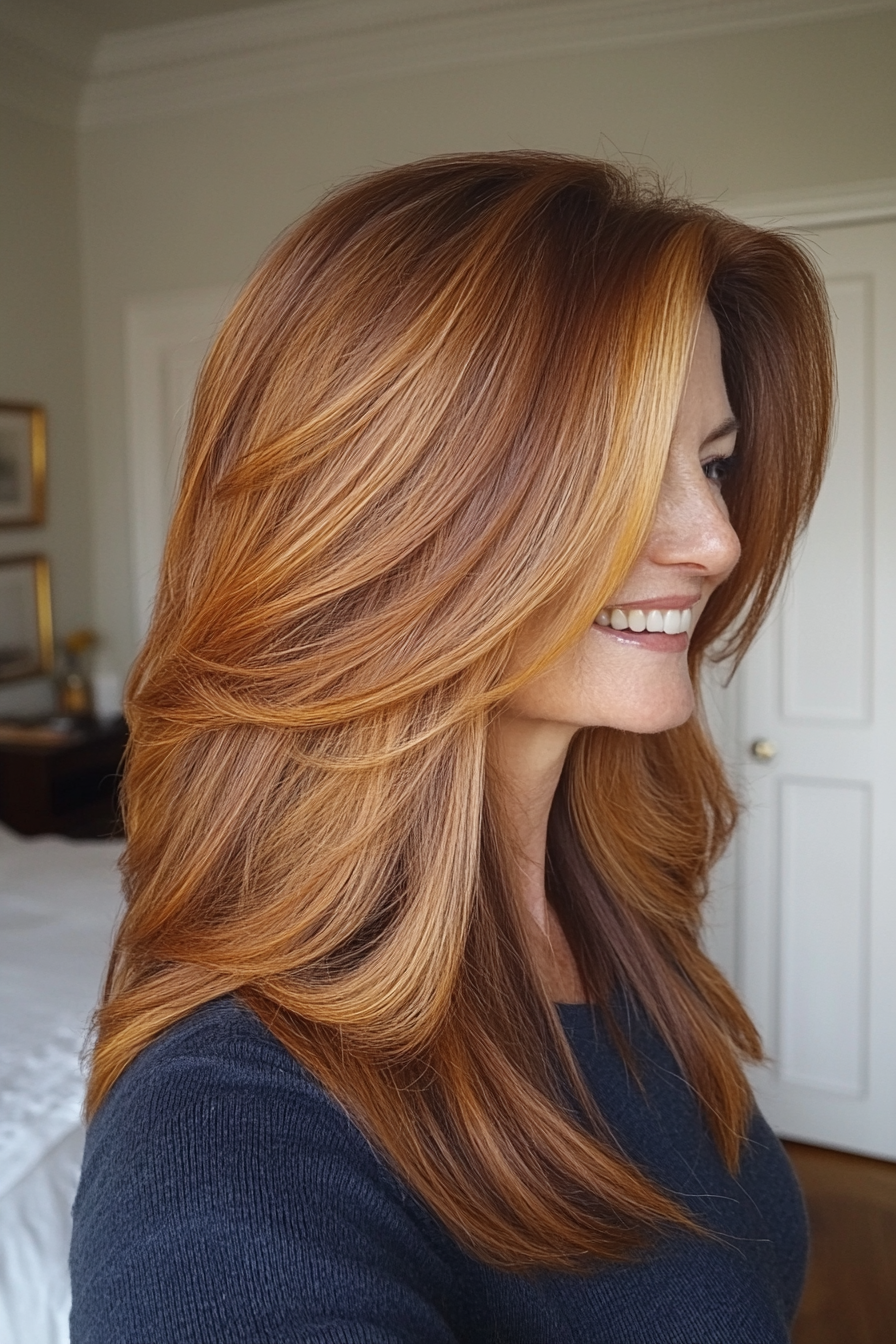16. Chestnut with Face-Framing Highlights (Long Hairstyles For Women Over 60) - Long Hairstyles For Women Over 60