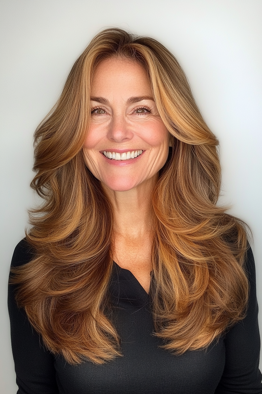 6. Caramel-Tinted Long Shag (Long Hairstyles For Women Over 60) - Long Hairstyles For Women Over 60