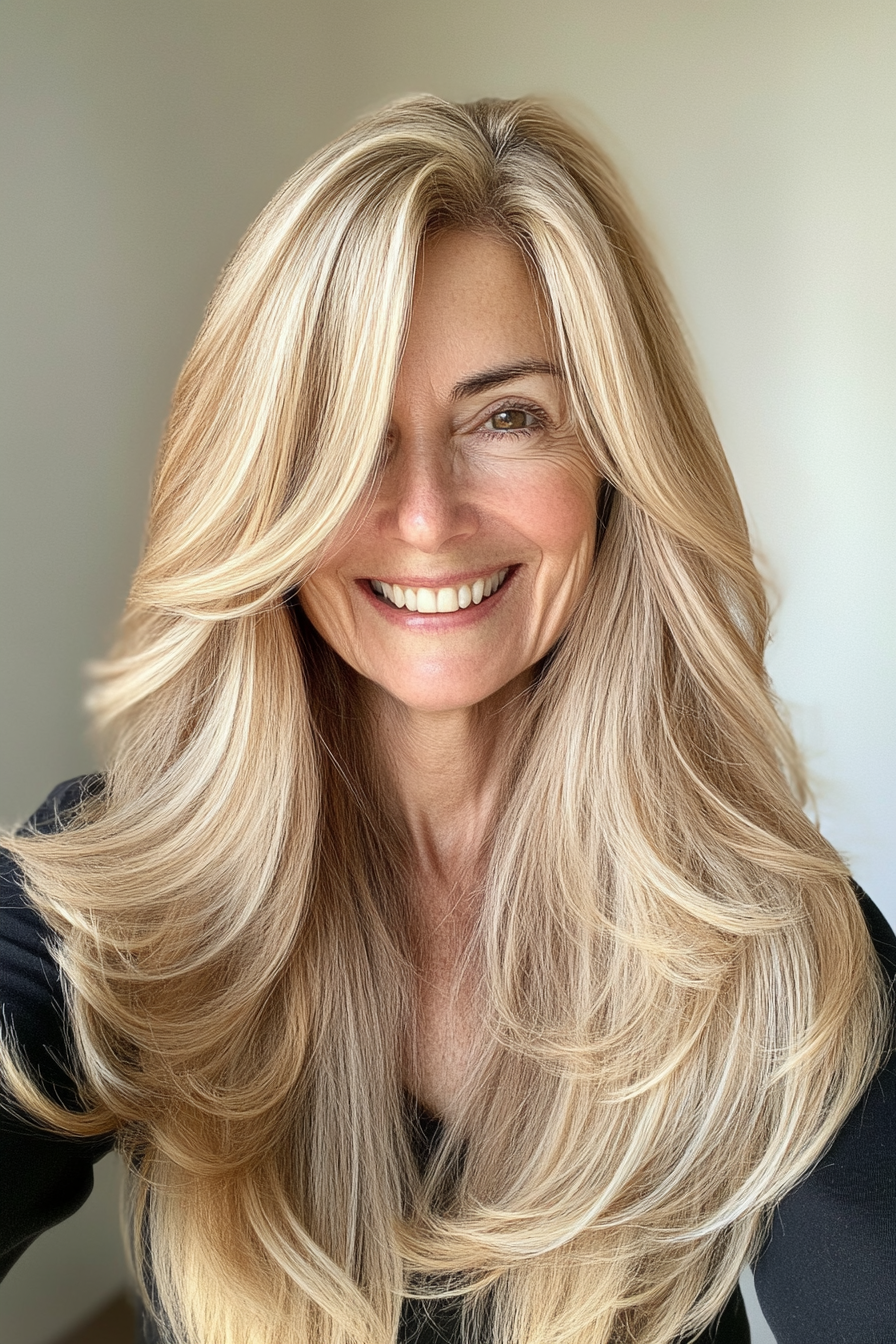 4. Golden Blonde Beachy Layers (Long Hairstyles For Women Over 60) - Long Hairstyles For Women Over 60