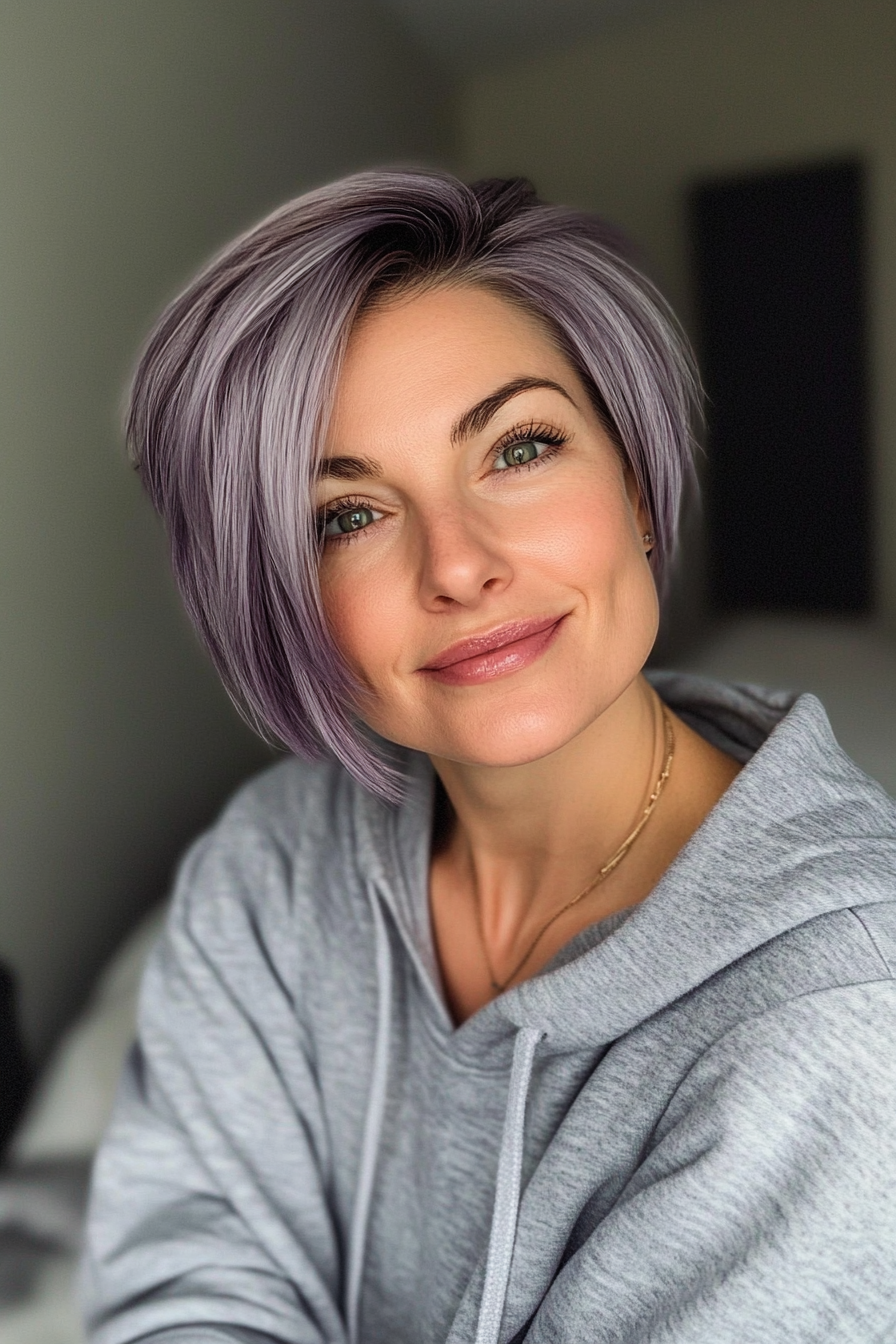 34. Short Blunt Crop with Dark Violet Undertones (Short Hairstyles For Women Over 50 With Thick Hair) - Short Hairstyles For Women Over 50 With Thick Hair