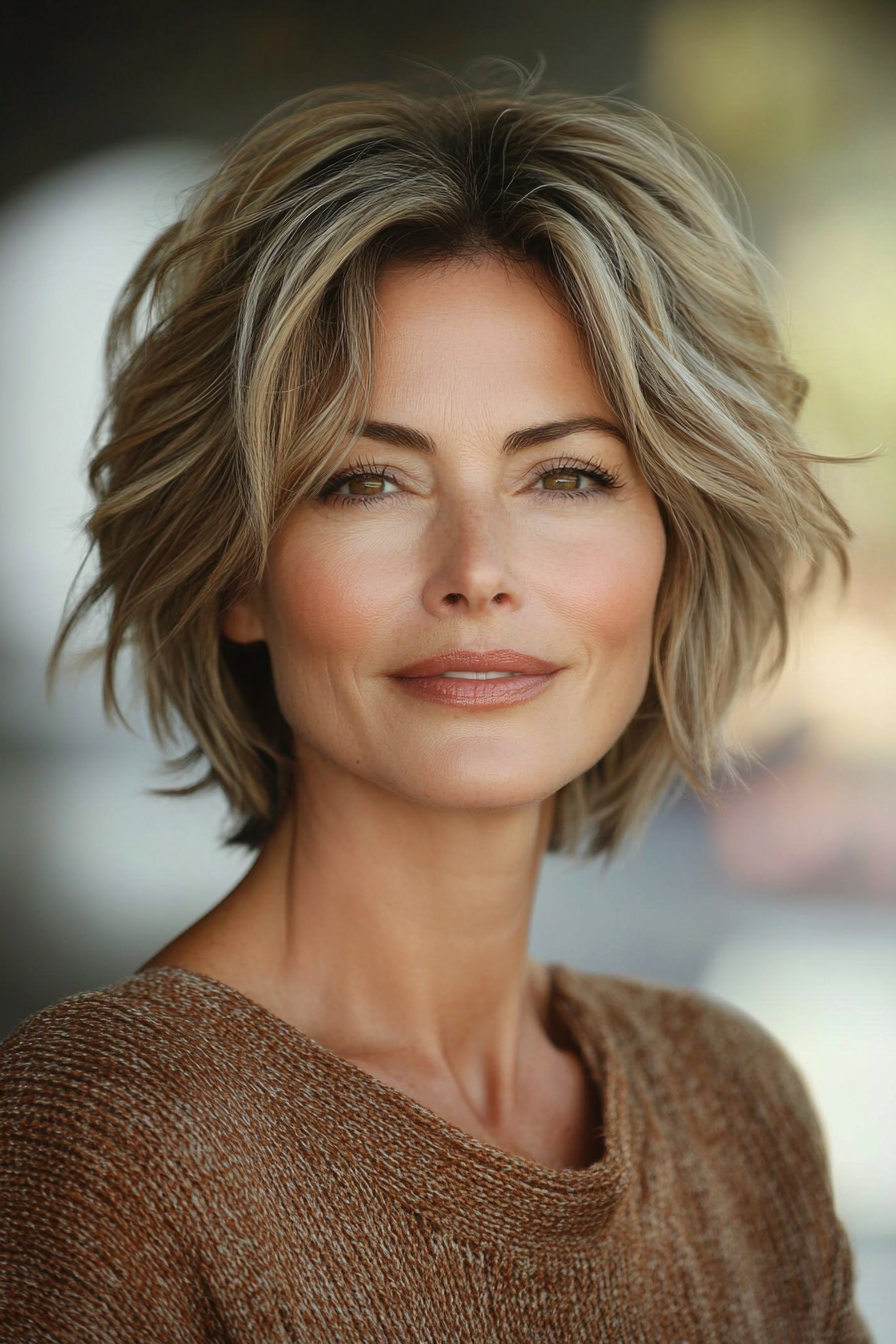 28. Wedge Cut with Warm Honey Lowlights (Short Hairstyles For Women Over 50 With Thick Hair) - Short Hairstyles For Women Over 50 With Thick Hair