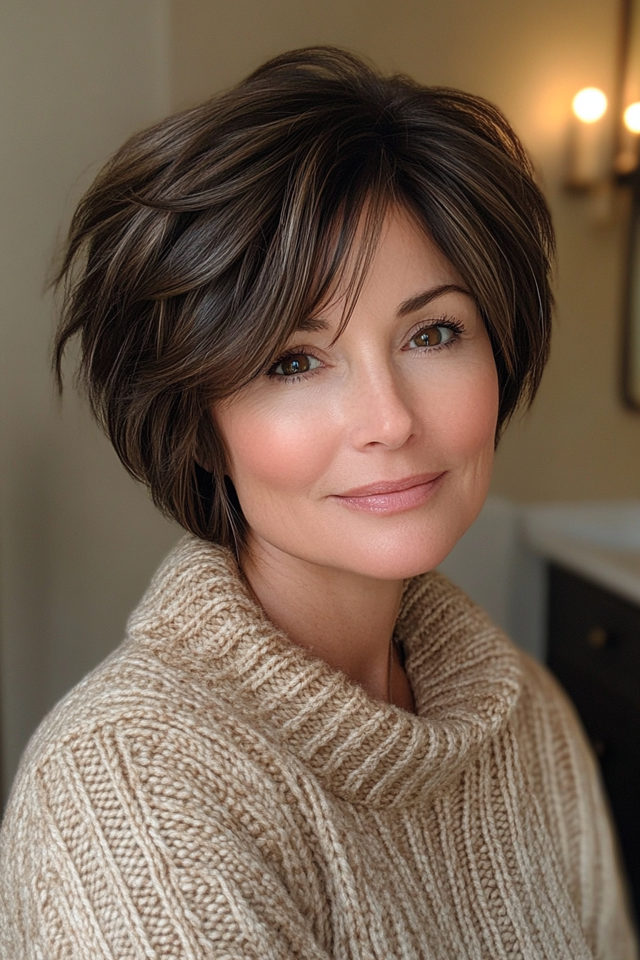 26. Tapered Bob with Espresso Undertones (Short Hairstyles For Women Over 50 With Thick Hair) - Short Hairstyles For Women Over 50 With Thick Hair