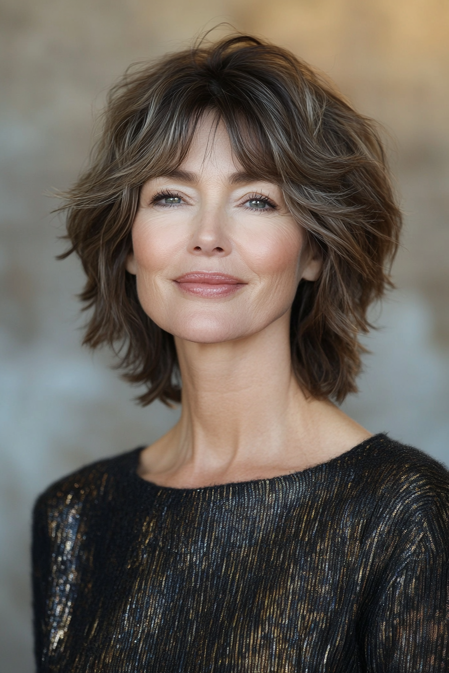 25. Cropped Shag with Sunlit Highlights (Short Hairstyles For Women Over 50 With Thick Hair) - Short Hairstyles For Women Over 50 With Thick Hair