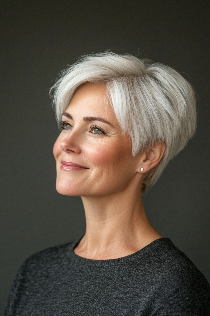 23. Side-Swept Pixie with Icy Blonde Layers (Short Hairstyles For Women Over 50 With Thick Hair) - Short Hairstyles For Women Over 50 With Thick Hair