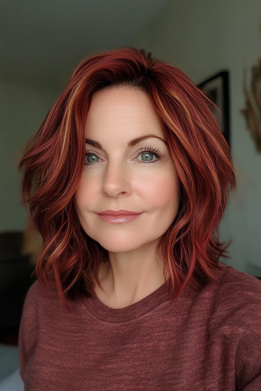 24. Classic Bob with Red Velvet Hues (Short Hairstyles For Women Over 50 With Thick Hair) - Short Hairstyles For Women Over 50 With Thick Hair