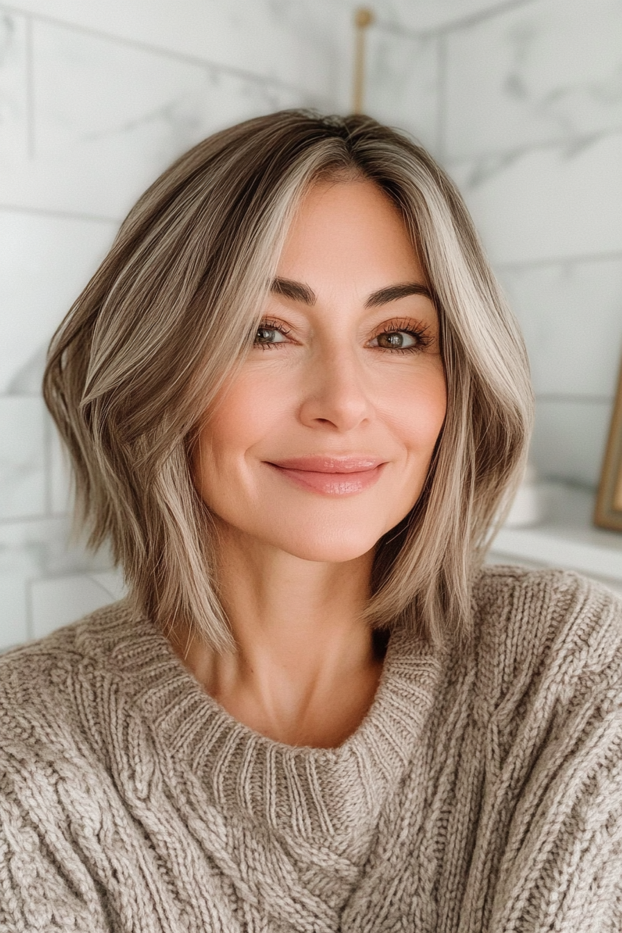 21. Blunt Bob with Cool Ash Brown Undertones (Short Hairstyles For Women Over 50 With Thick Hair) - Short Hairstyles For Women Over 50 With Thick Hair