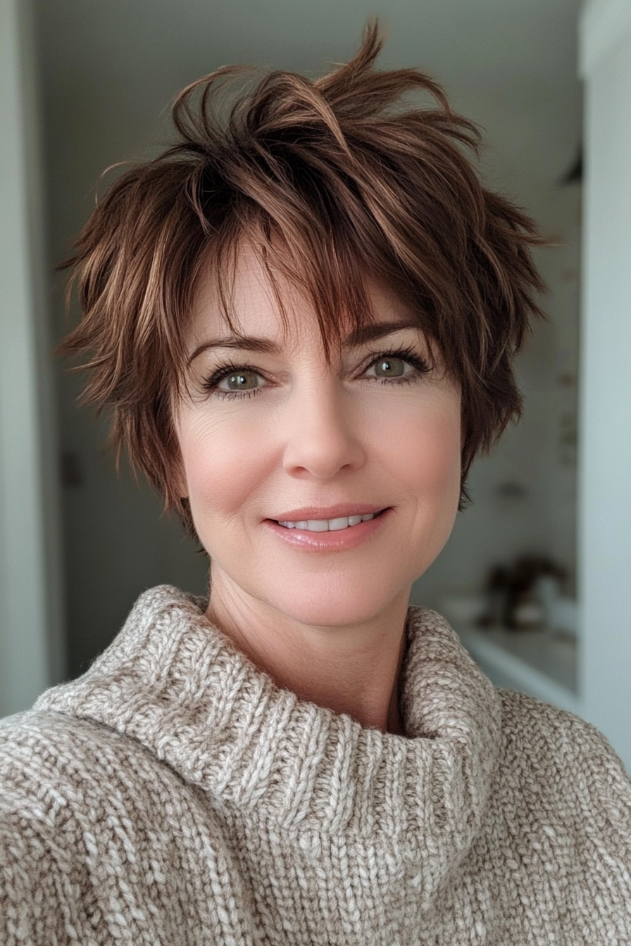 22. Textured Crop with Bronze Highlights (Short Hairstyles For Women Over 50 With Thick Hair) - Short Hairstyles For Women Over 50 With Thick Hair