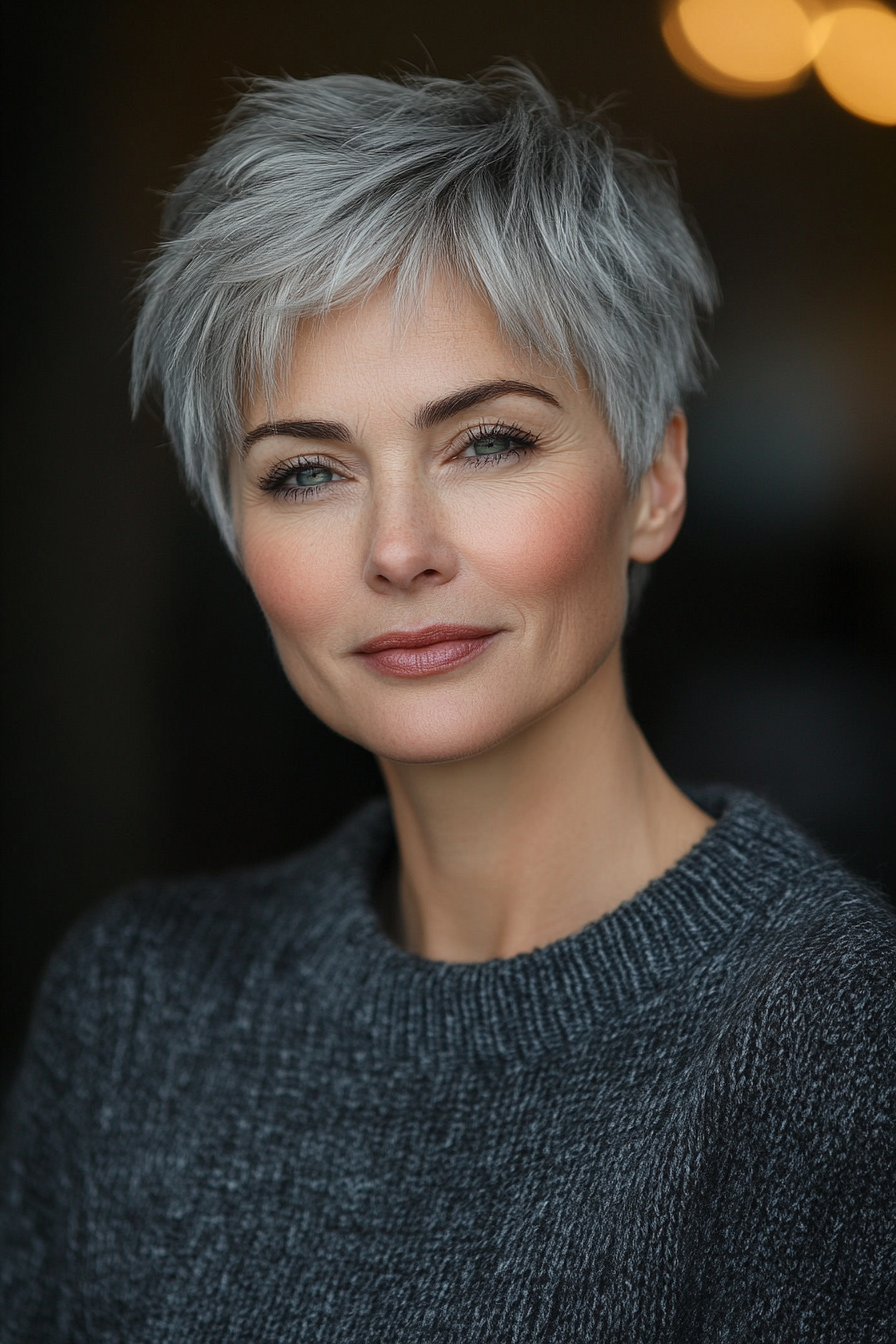 17. Tapered Pixie with Natural Gray Tones (Short Hairstyles For Women Over 50 With Thick Hair) - Short Hairstyles For Women Over 50 With Thick Hair