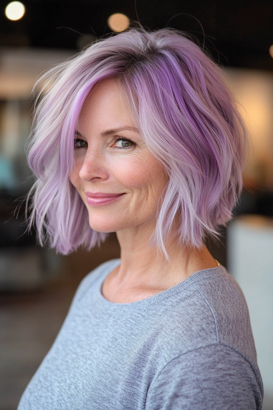 15. Choppy Bob with Lavender Highlights (Short Hairstyles For Women Over 50 With Thick Hair) - Short Hairstyles For Women Over 50 With Thick Hair