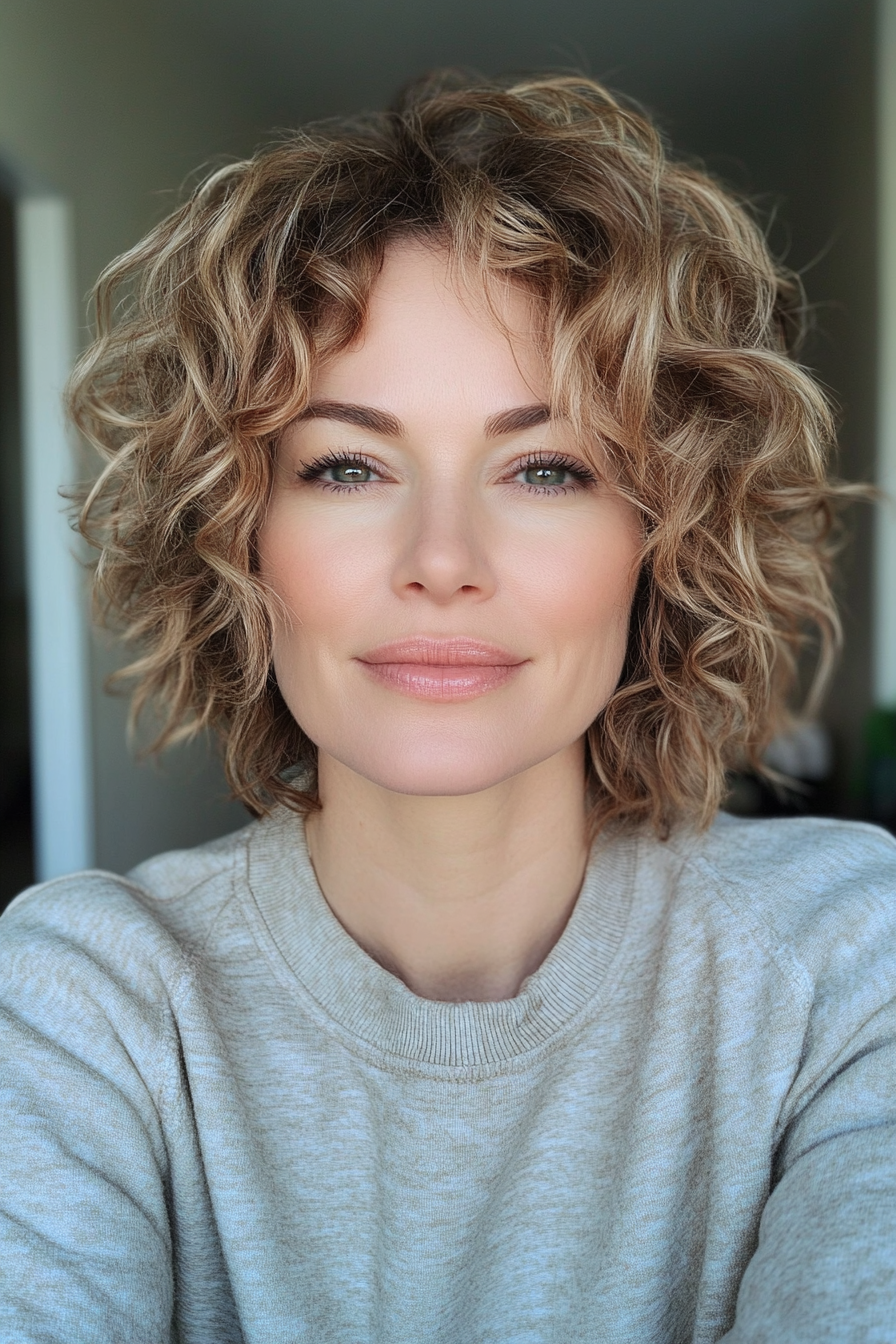 4. Soft Curly Bob with Honey Blonde Hues (Short Hairstyles For Women Over 50 With Thick Hair) - Short Hairstyles For Women Over 50 With Thick Hair