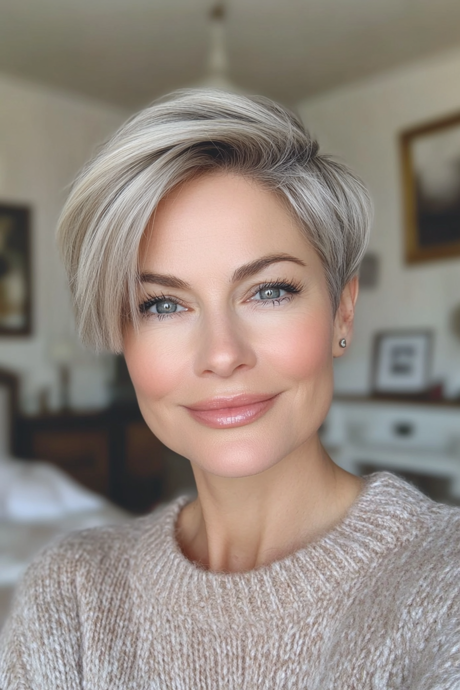 1. Classic Textured Pixie with Ash Blonde Highlights (Short Hairstyles For Women Over 50 With Thick Hair) - Short Hairstyles For Women Over 50 With Thick Hair