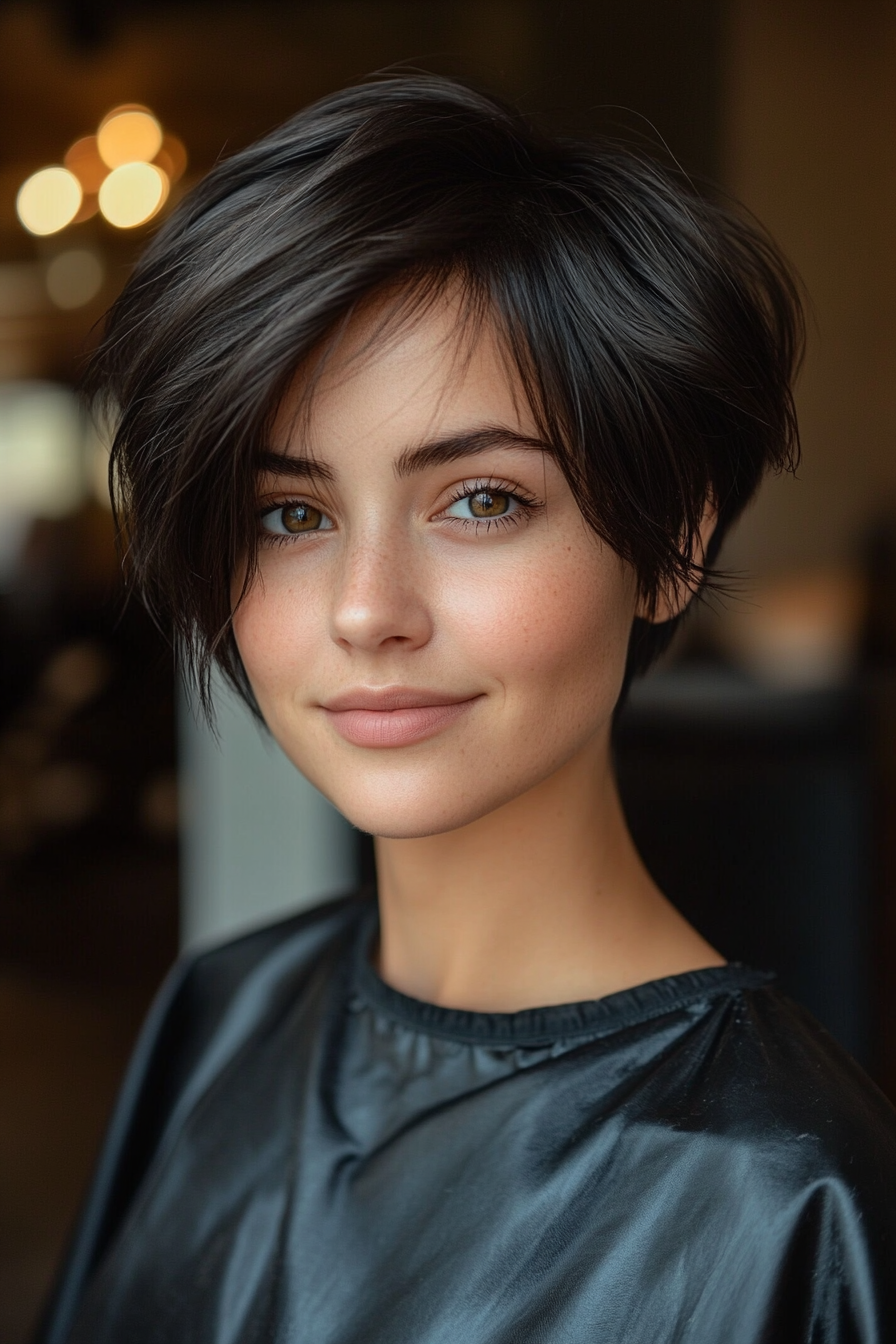 7. Jet Black Side-Swept Pixie (Short Pixie Haircuts) - Short Pixie Haircuts