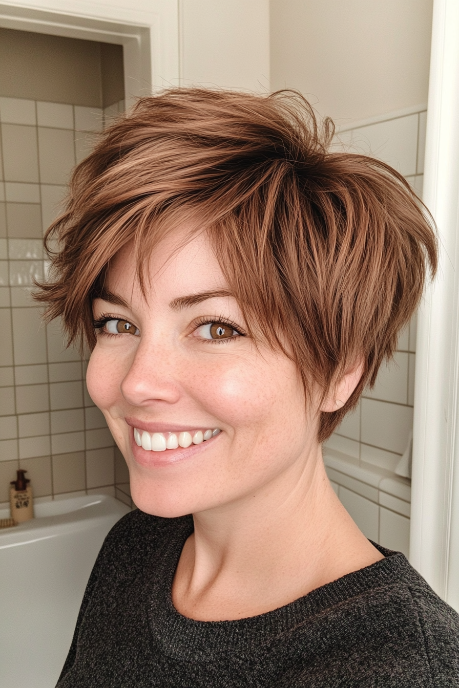 13. Chestnut Brown Pixie Shag (Short Pixie Haircuts) - Short Pixie Haircuts