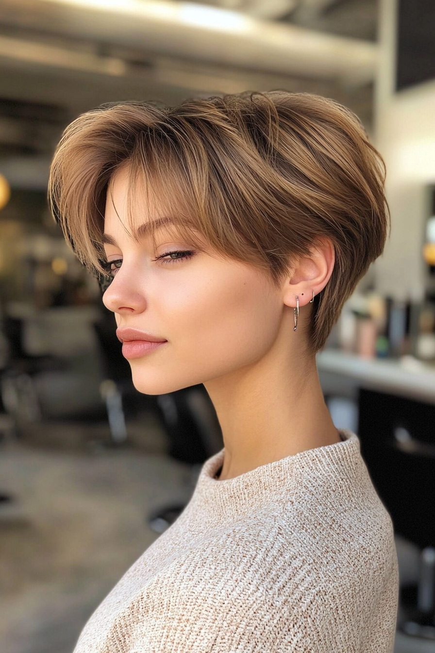 17. Dark Blonde Pixie with Bangs (Short Pixie Haircuts) - Short Pixie Haircuts