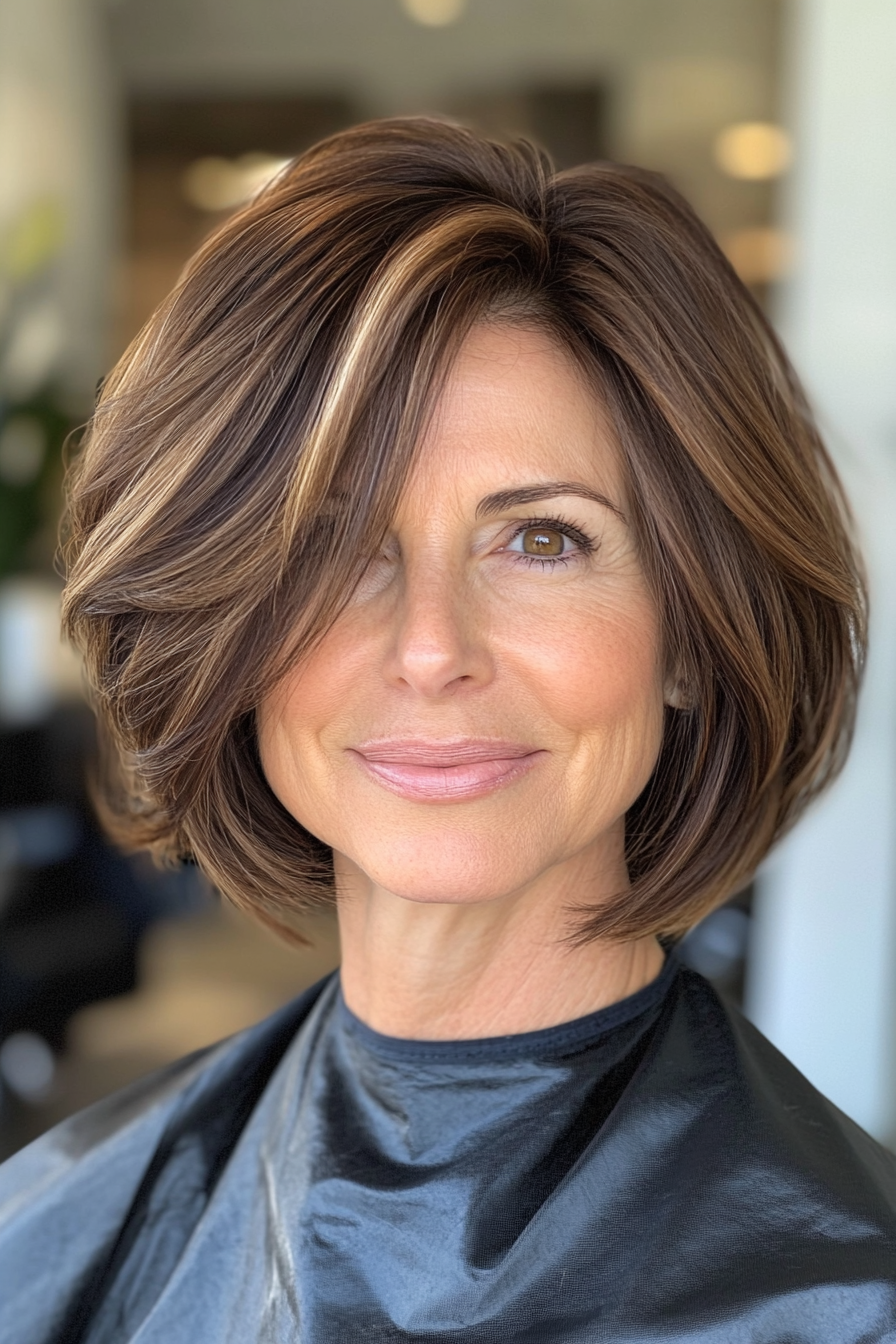 1. Soft Layered Bob with Ash Brown (Bob Hairstyles For Women Over 50) - Bob Hairstyles For Women Over 50