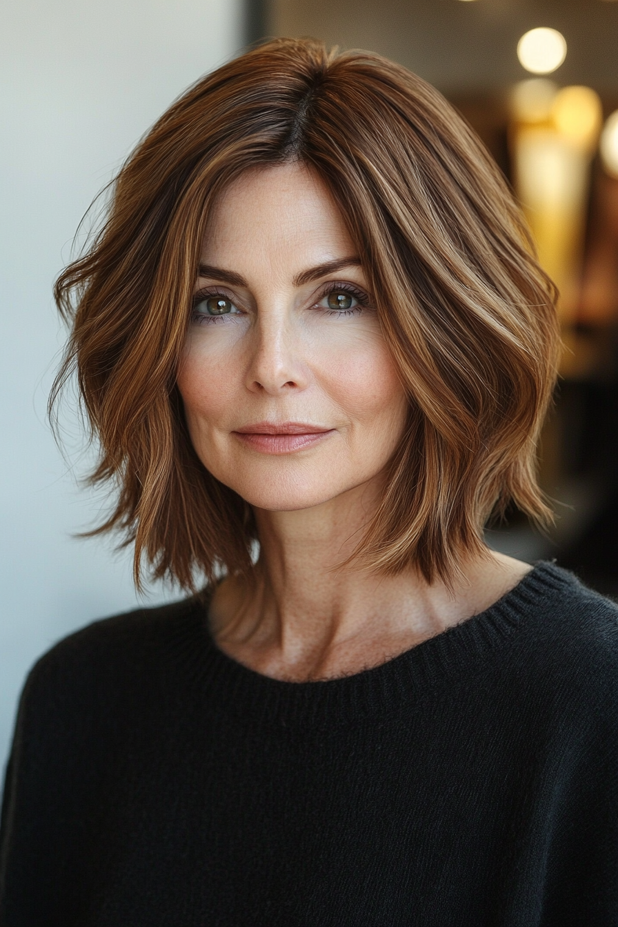 2. Classic One-Length Bob in Warm Chestnut (Bob Hairstyles For Women Over 50) - Bob Hairstyles For Women Over 50