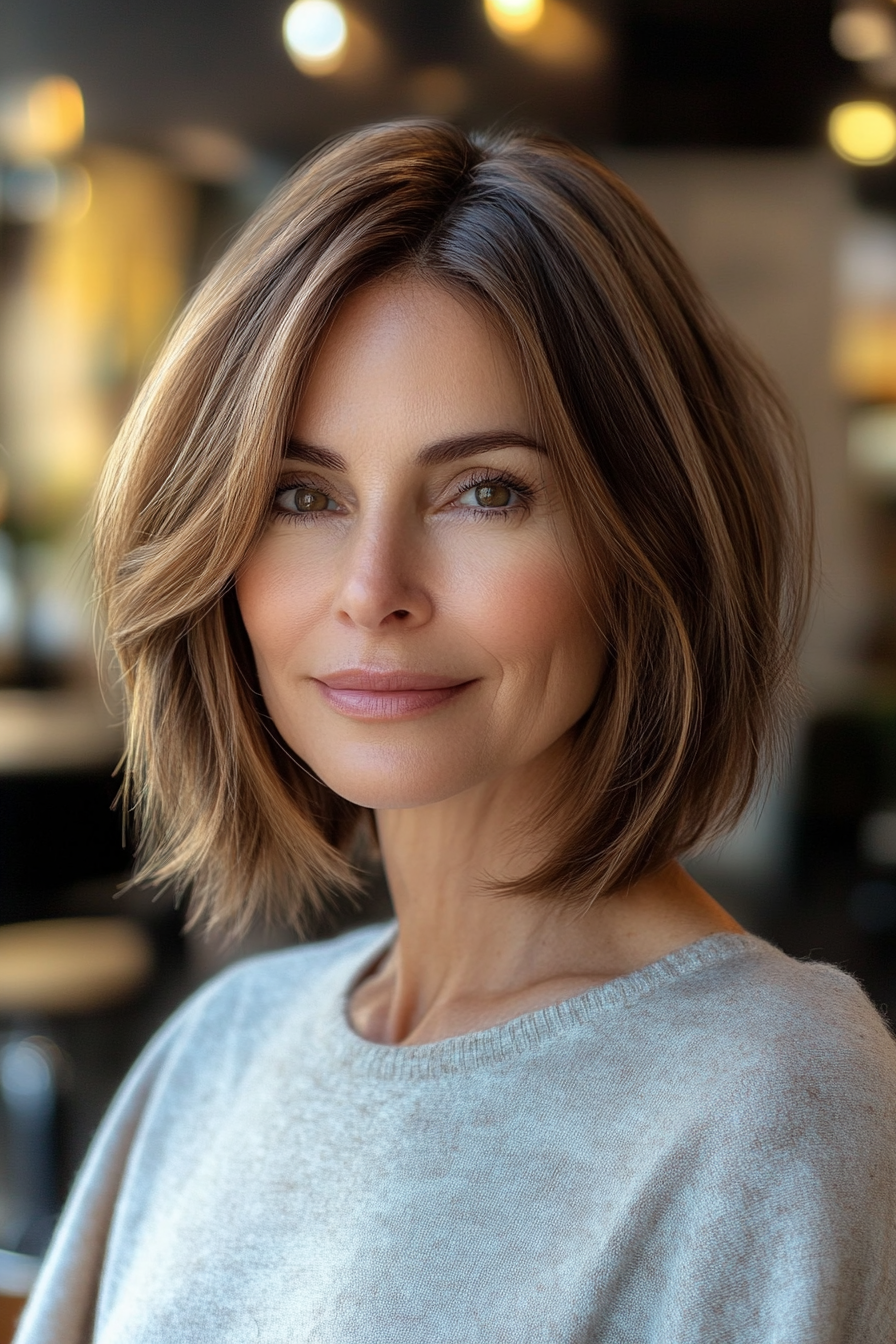 3. Textured Bob with Golden Highlights (Bob Hairstyles For Women Over 50) - Bob Hairstyles For Women Over 50