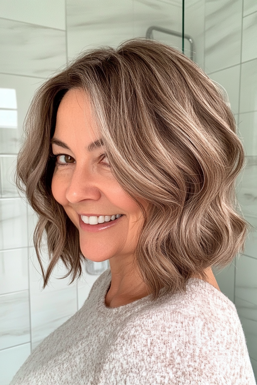 10. Wavy Bob in Soft Mocha Brown (Bob Hairstyles For Women Over 50) - Bob Hairstyles For Women Over 50