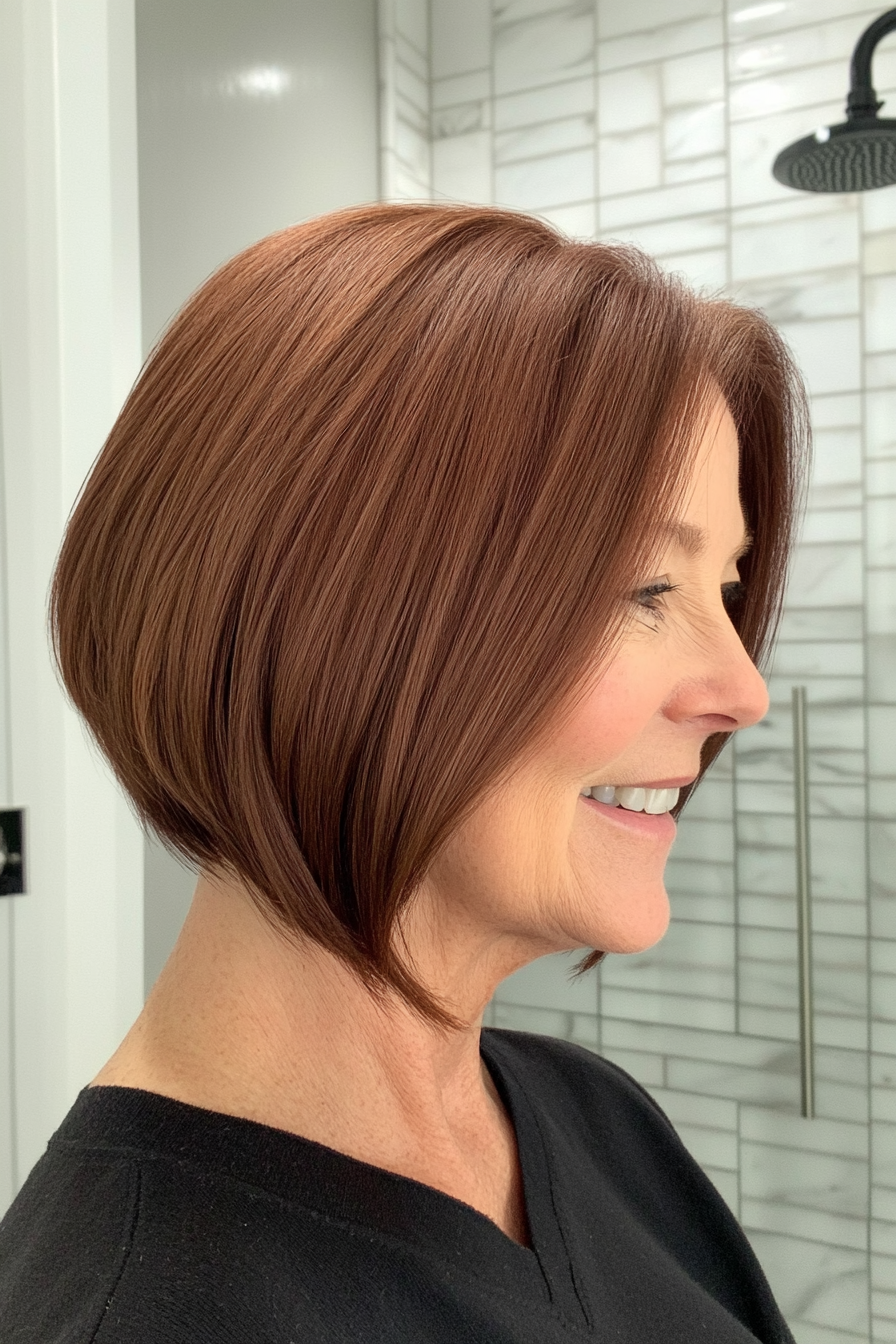 13. Inverted Bob in Warm Mahogany (Bob Hairstyles For Women Over 50) - Bob Hairstyles For Women Over 50