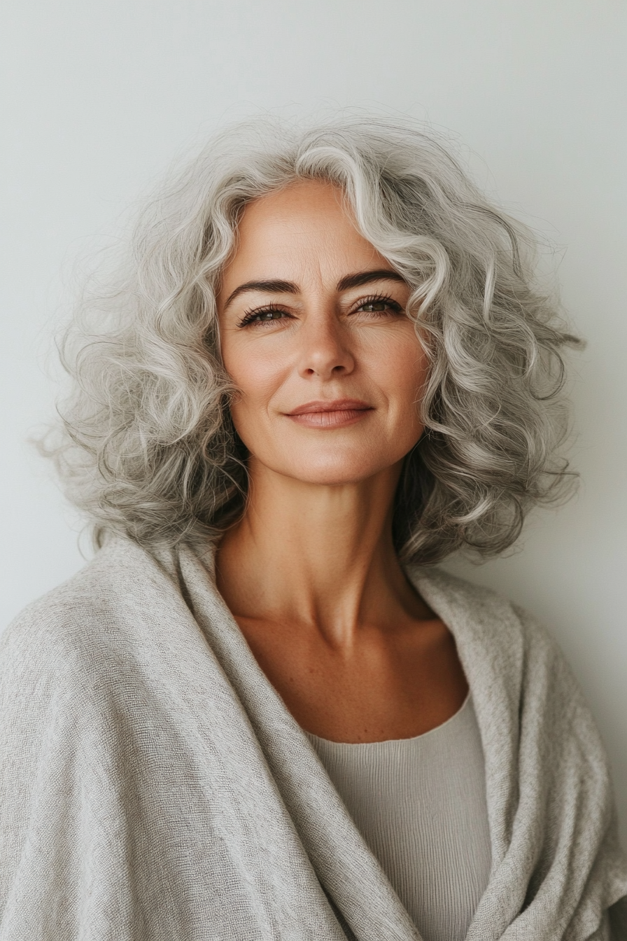 14. Curly Bob in Natural Gray (Bob Hairstyles For Women Over 50) - Bob Hairstyles For Women Over 50