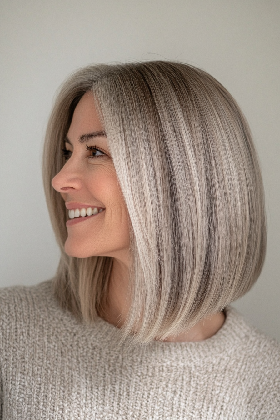17. Long Bob (Lob) with Ash Blonde (Bob Hairstyles For Women Over 50) - Bob Hairstyles For Women Over 50