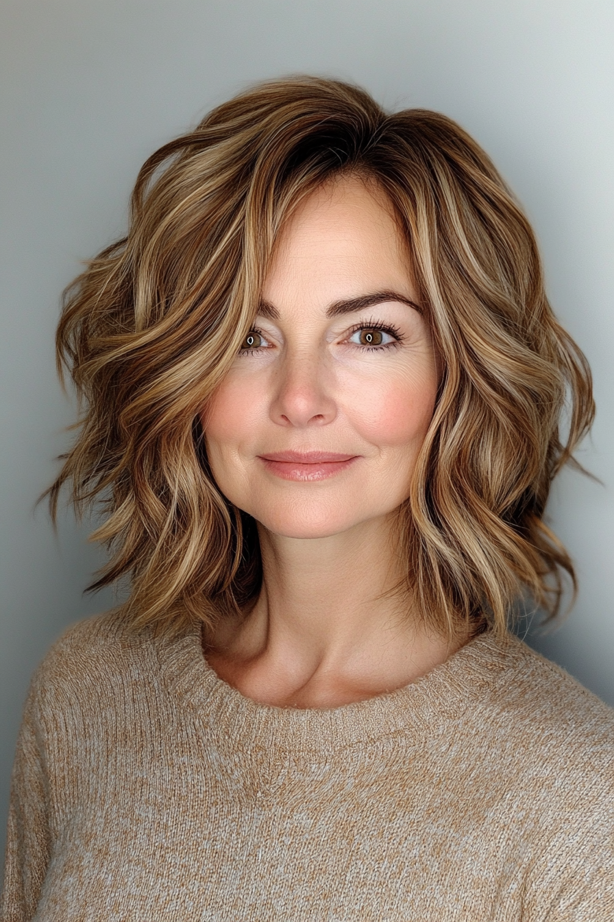 18. Tousled Bob in Warm Honey Brown (Bob Hairstyles For Women Over 50) - Bob Hairstyles For Women Over 50