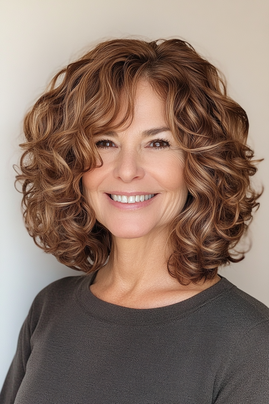 20. Layered Curly Bob in Deep Espresso (Bob Hairstyles For Women Over 50) - Bob Hairstyles For Women Over 50