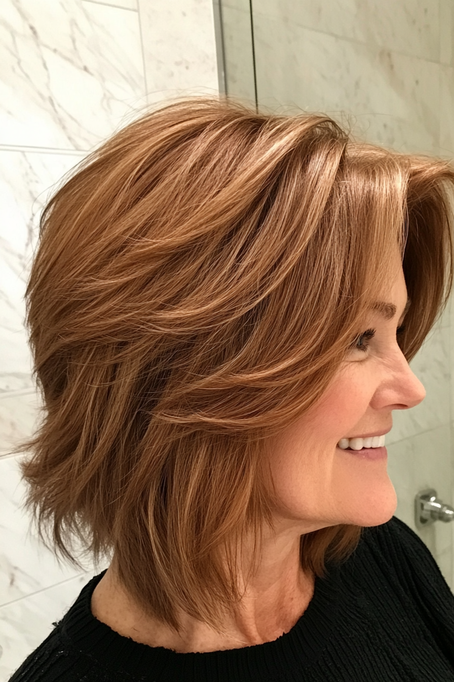 21. Shaggy Bob in Cinnamon Brown (Bob Hairstyles For Women Over 50) - Bob Hairstyles For Women Over 50
