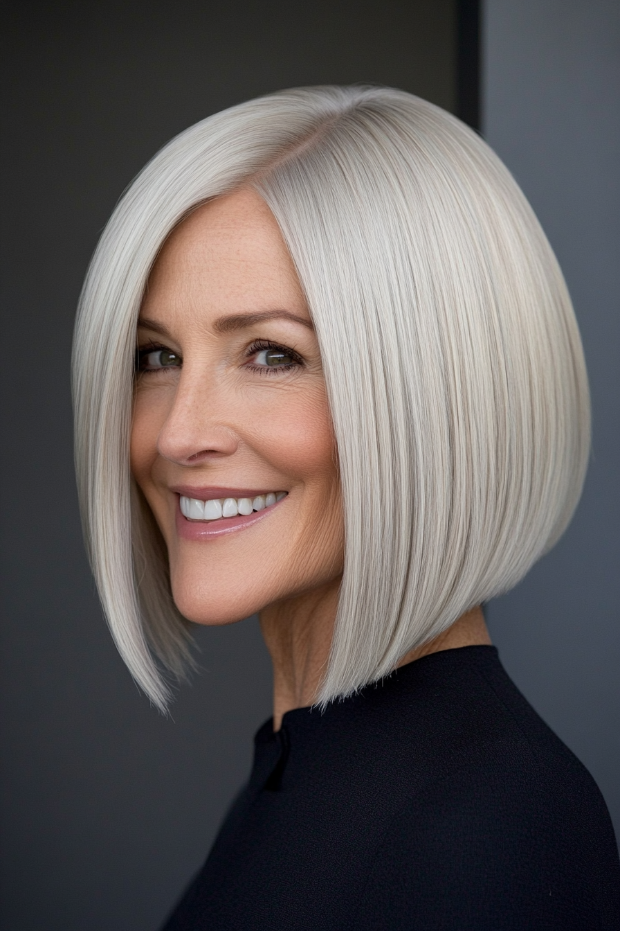 22. Sleek Bob with Cool Platinum Blonde (Bob Hairstyles For Women Over 50) - Bob Hairstyles For Women Over 50