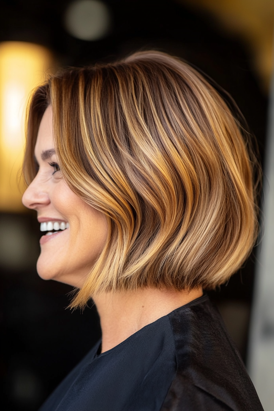 24. Rounded Bob in Golden Brown (Bob Hairstyles For Women Over 50) - Bob Hairstyles For Women Over 50