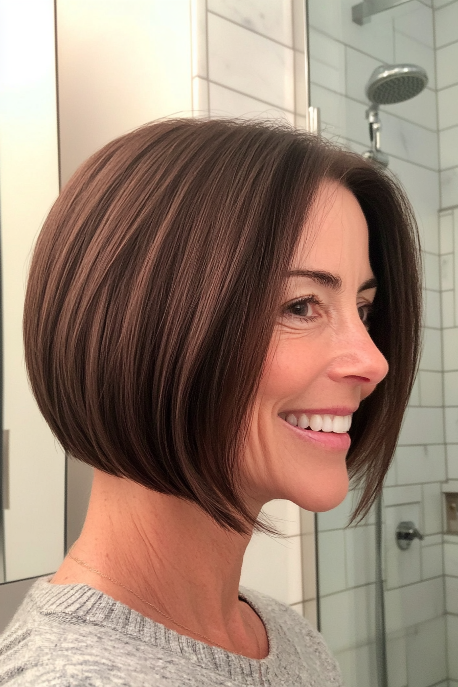 25. Minimalist Bob in Natural Brunette (Bob Hairstyles For Women Over 50) - Bob Hairstyles For Women Over 50