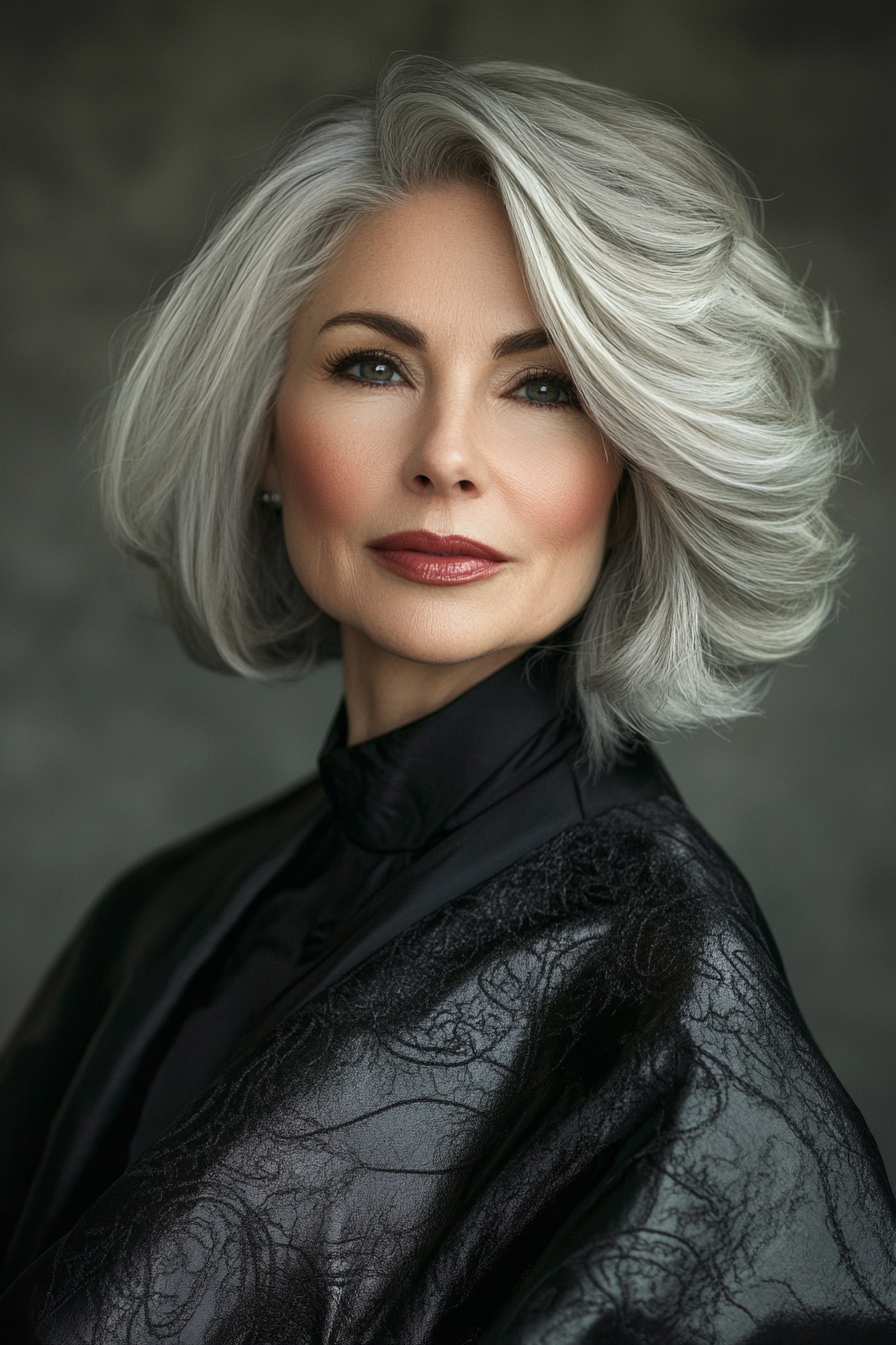 26. Voluminous Bob in Ash Gray (Bob Hairstyles For Women Over 50) - Bob Hairstyles For Women Over 50