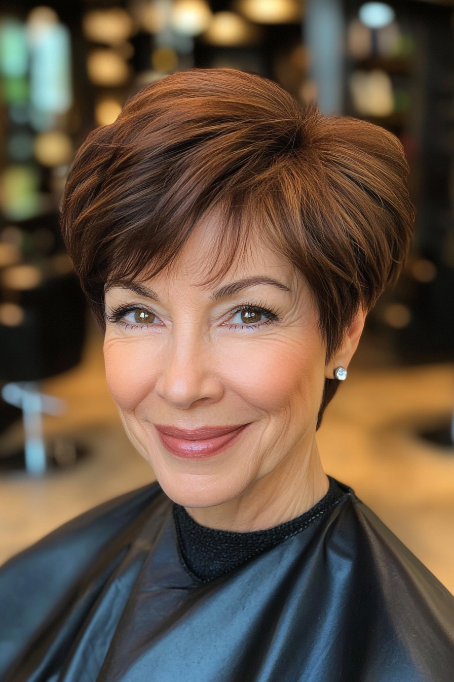 5. Short Layered Cut with Dark Auburn (Short Hairstyles For Women Over 60 With Thin Hair) - Short Hairstyles For Women Over 60 With Thin Hair