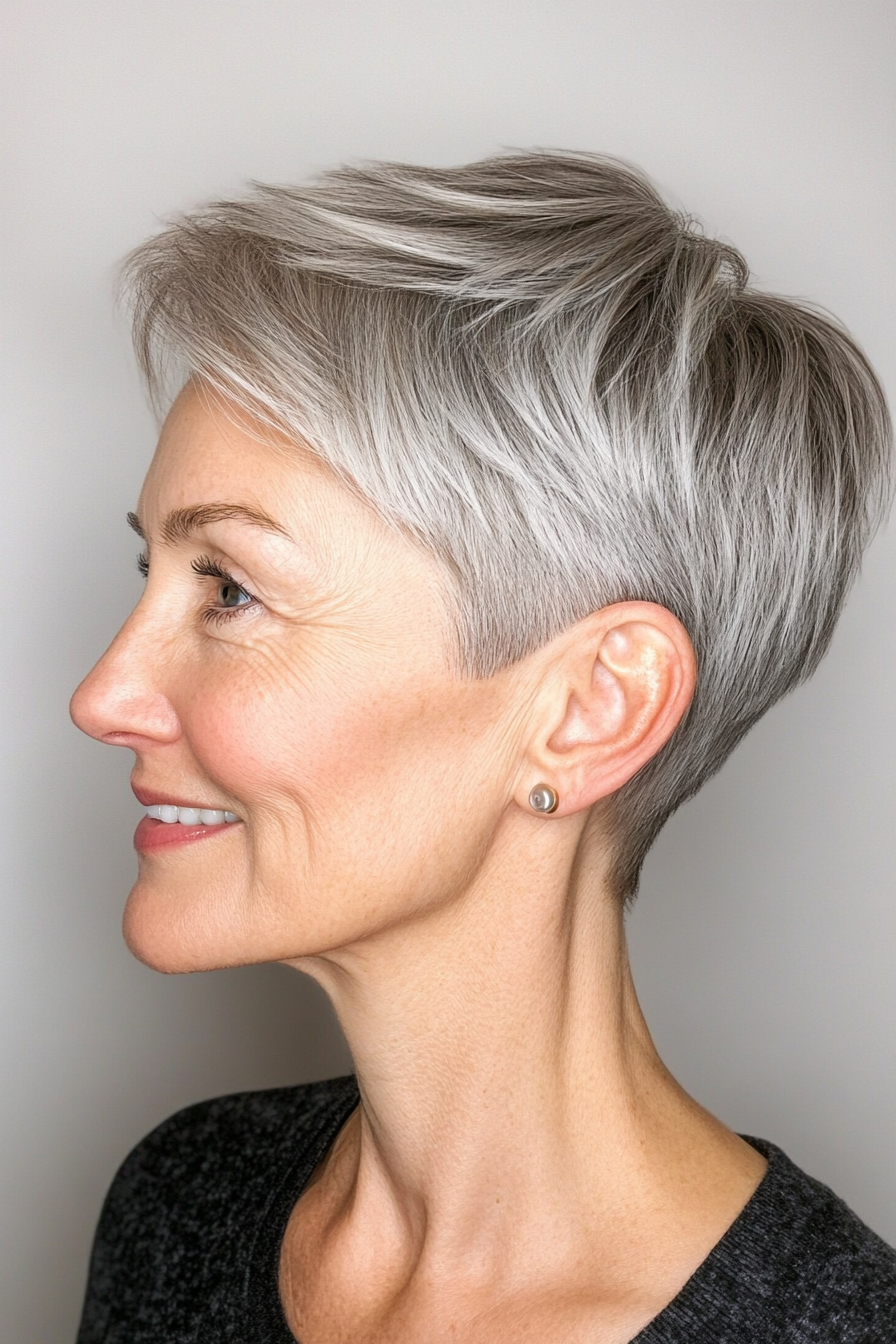 6. Elegant Tapered Cut in Salt-and-Pepper (Short Hairstyles For Women Over 60 With Thin Hair) - Short Hairstyles For Women Over 60 With Thin Hair
