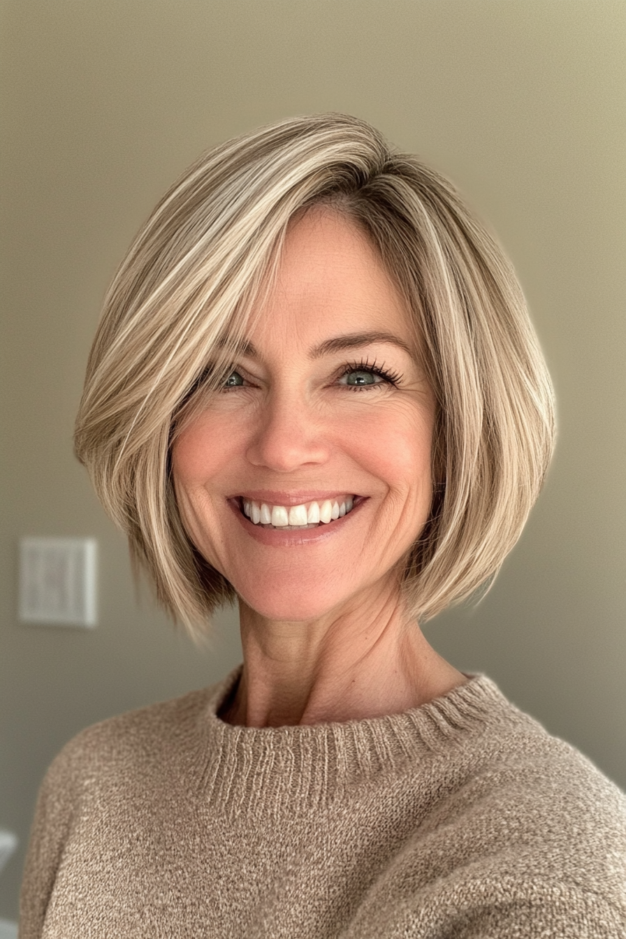 10. Soft Layered Bob in Beige Blonde (Short Hairstyles For Women Over 60 With Thin Hair) - Short Hairstyles For Women Over 60 With Thin Hair