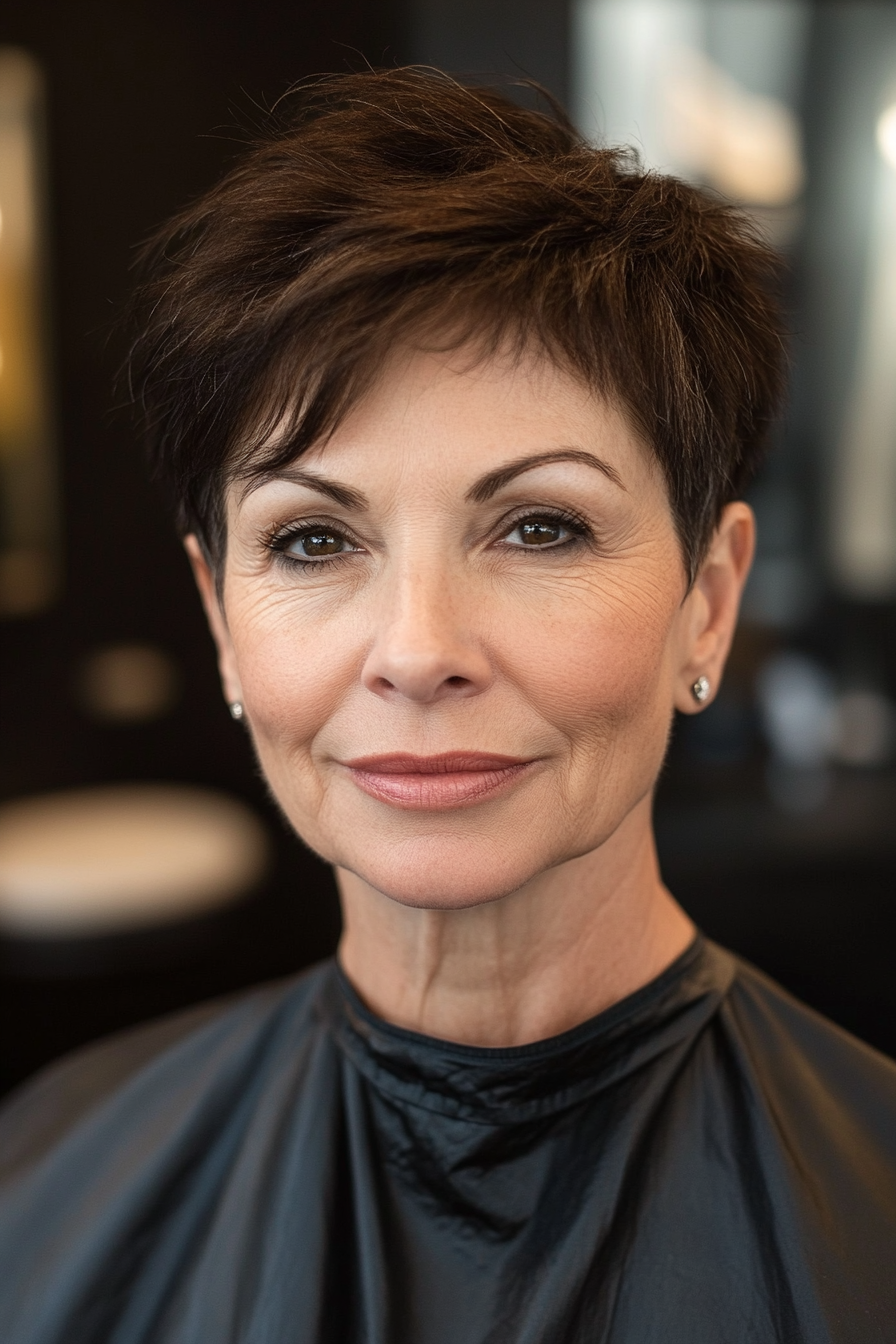 11. Asymmetrical Crop in Deep Brown (Short Hairstyles For Women Over 60 With Thin Hair) - Short Hairstyles For Women Over 60 With Thin Hair