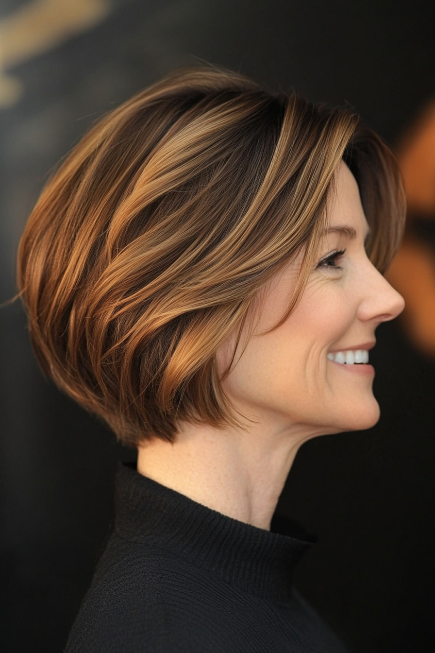 13. Graduated Bob in Warm Caramel (Short Hairstyles For Women Over 60 With Thin Hair) - Short Hairstyles For Women Over 60 With Thin Hair