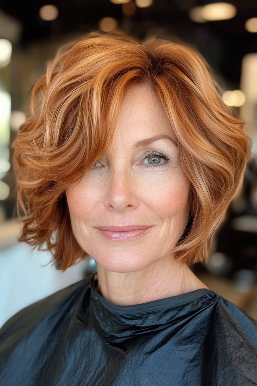 17. Messy Bob with Light Copper Tones (Short Hairstyles For Women Over 60 With Thin Hair) - Short Hairstyles For Women Over 60 With Thin Hair