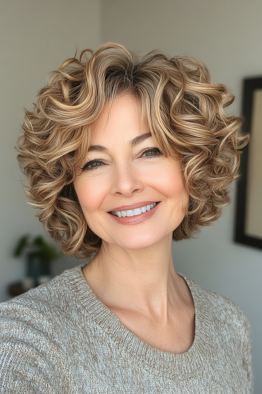 21. Short Curly Bob in Warm Gold (Short Hairstyles For Women Over 60 With Thin Hair) - Short Hairstyles For Women Over 60 With Thin Hair