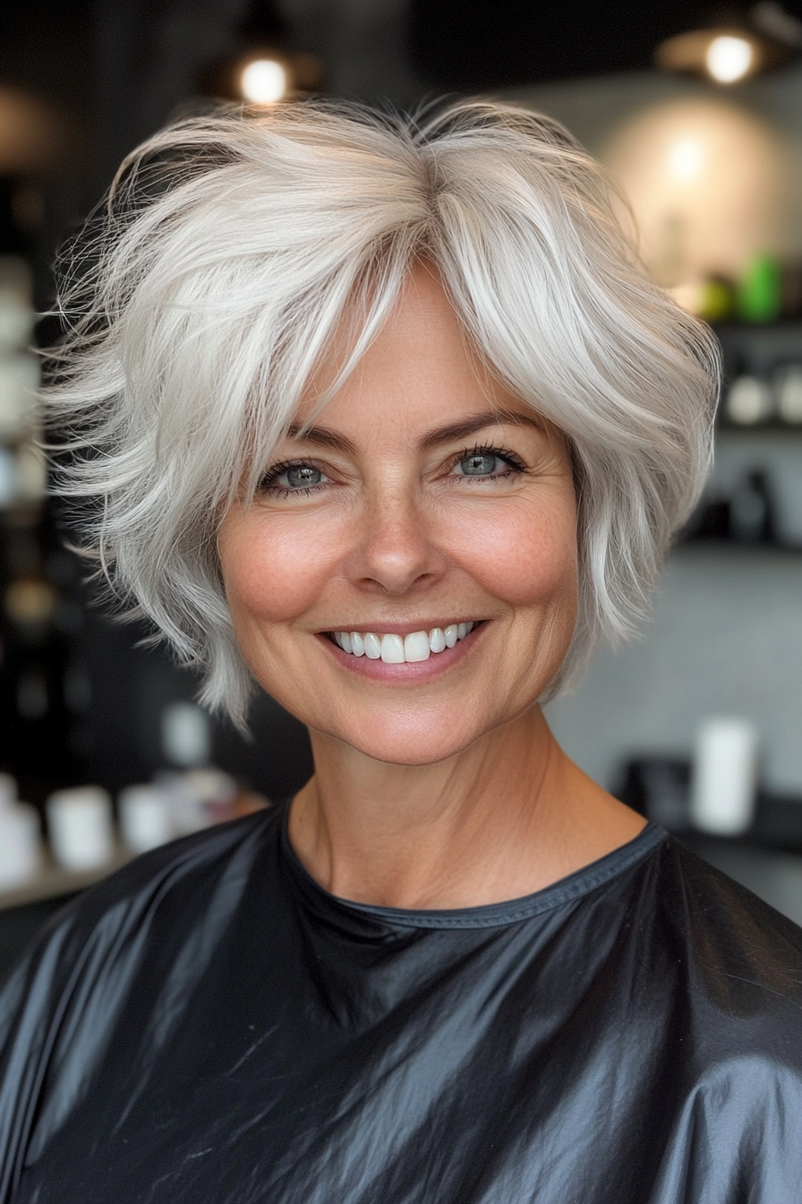24. Short Shaggy Bob in Silver Blonde (Short Hairstyles For Women Over 60 With Thin Hair) - Short Hairstyles For Women Over 60 With Thin Hair