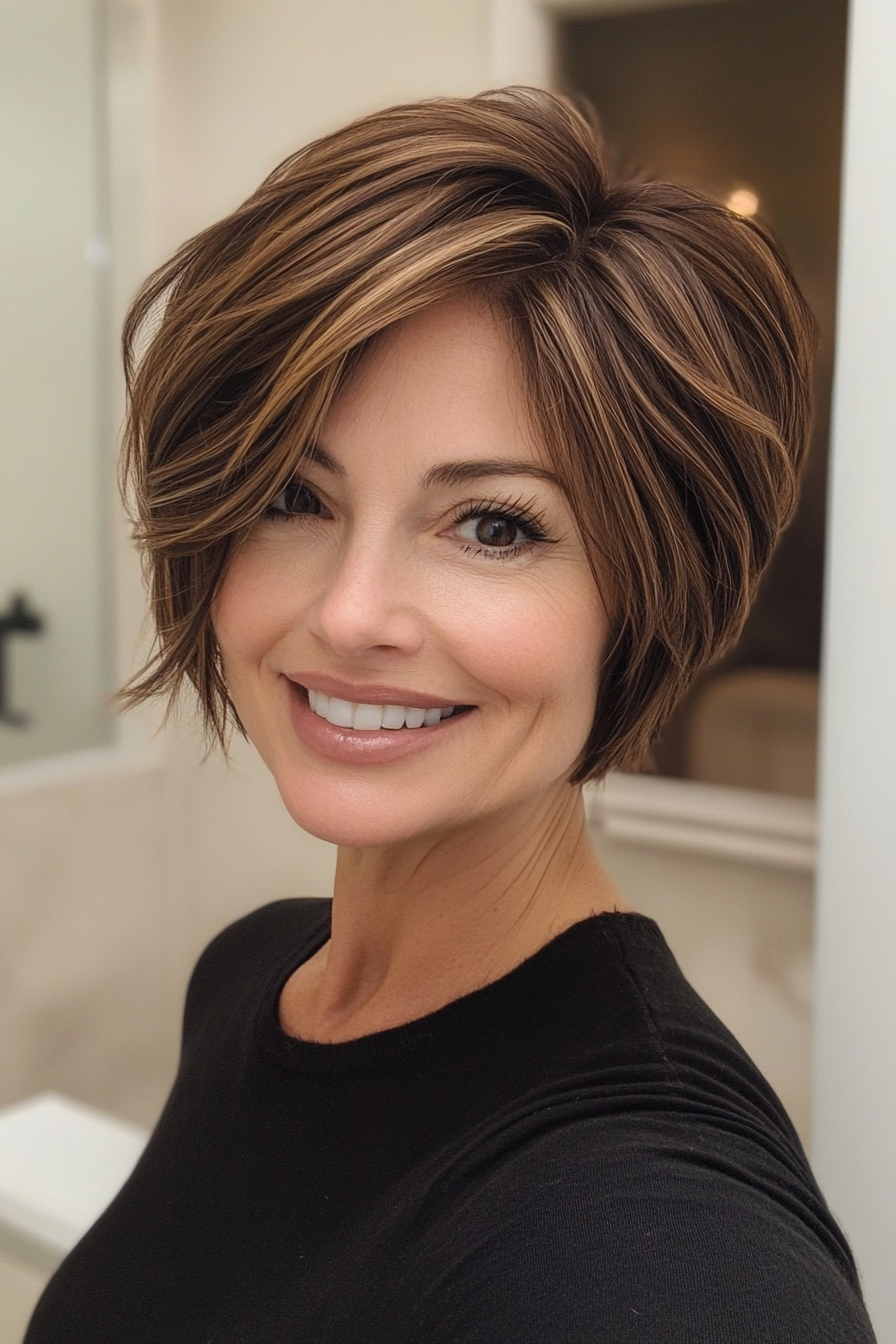 25. Swept-Back Crop in Dark Espresso Brown (Short Hairstyles For Women Over 60 With Thin Hair) - Short Hairstyles For Women Over 60 With Thin Hair