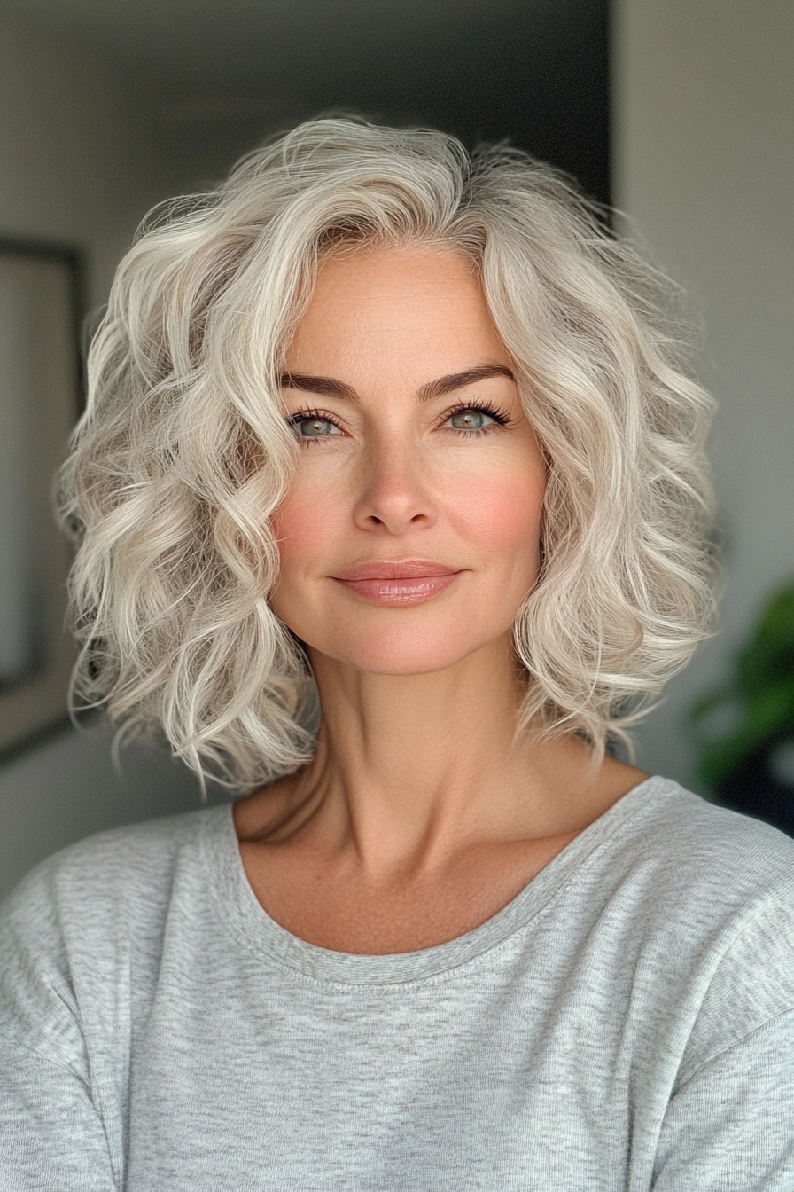 1. Soft Curly Bob with Ash Blonde (Hairstyles For Older Women With Curly Hair) - Hairstyles For Older Women With Curly Hair
