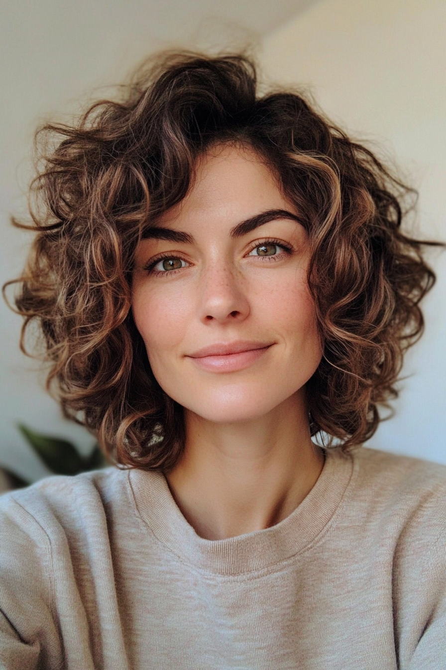 9. Short Textured Cut with Mocha Brown (Hairstyles For Older Women With Curly Hair) - Hairstyles For Older Women With Curly Hair