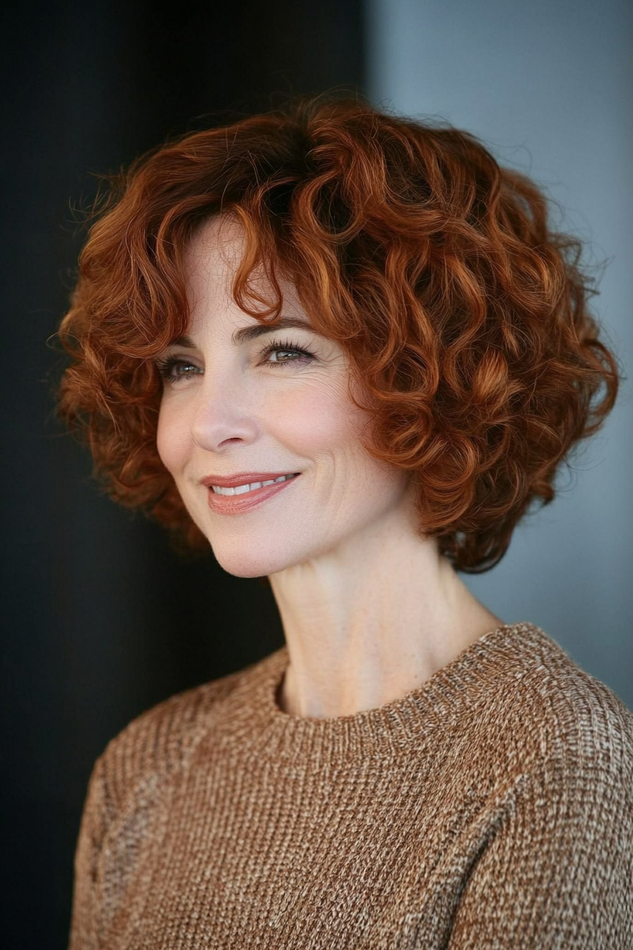 12. Curly Bob with Red Undertones (Hairstyles For Older Women With Curly Hair) - Hairstyles For Older Women With Curly Hair