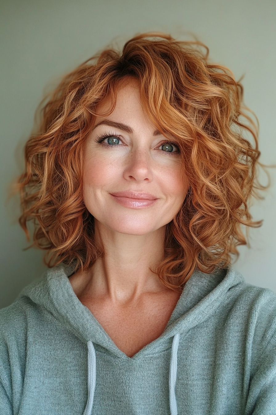 14. Stacked Curly Bob with Copper Glaze (Hairstyles For Older Women With Curly Hair) - Hairstyles For Older Women With Curly Hair