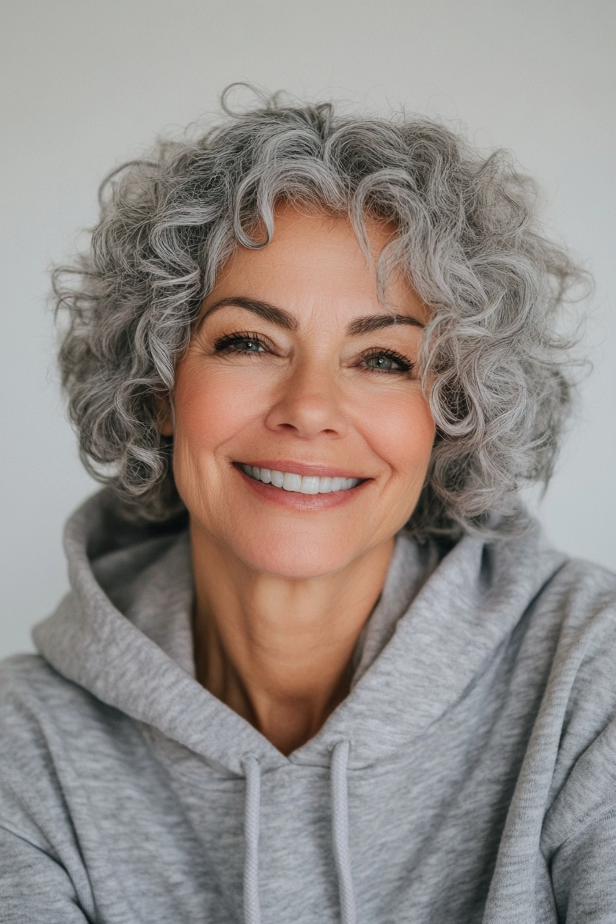16. Curly Crop with Frosted Tips (Hairstyles For Older Women With Curly Hair) - Hairstyles For Older Women With Curly Hair