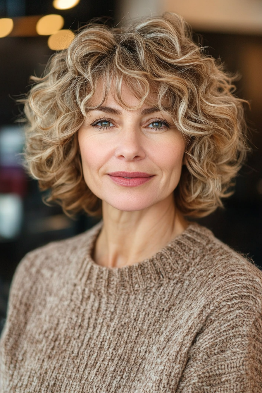 17. Curly Wolf Cut with Blonde Accents (Hairstyles For Older Women With Curly Hair) - Hairstyles For Older Women With Curly Hair