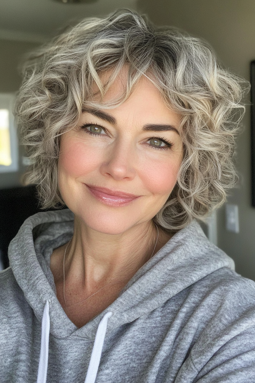 19. Pixie Bob with Champagne Highlights (Hairstyles For Older Women With Curly Hair) - Hairstyles For Older Women With Curly Hair