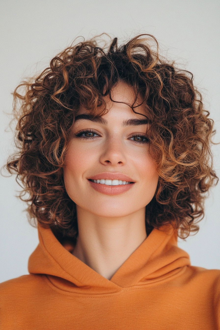 21. Inverted Curly Bob with Caramel Ends (Hairstyles For Older Women With Curly Hair) - Hairstyles For Older Women With Curly Hair